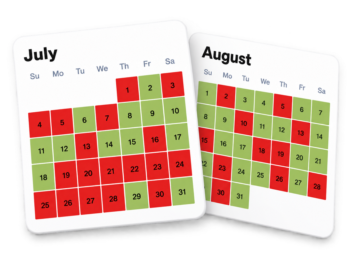 Open Permit Search calendar showing available (green) and booked (red) start dates